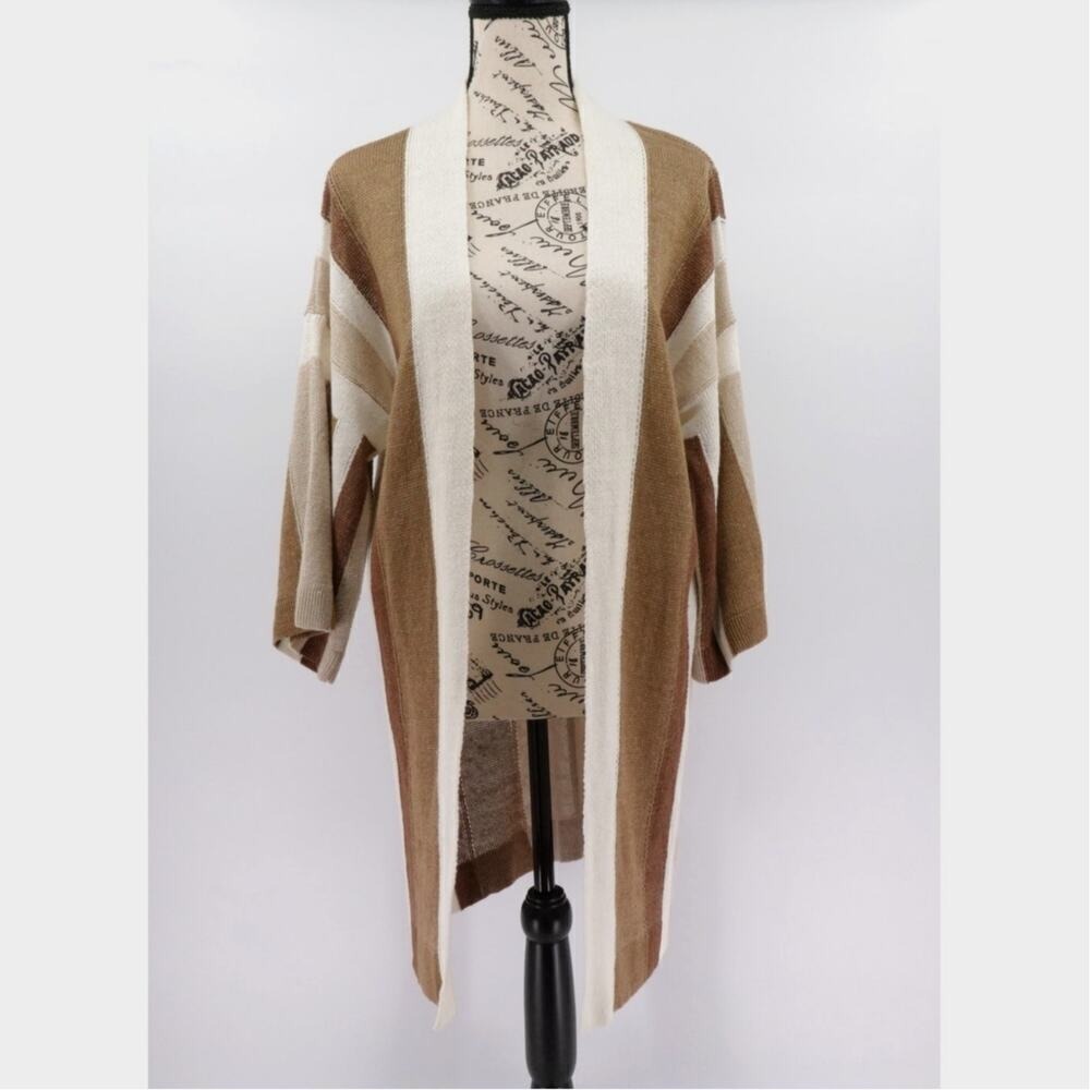 Per Se by Carlisle Linen Open Front Duster Cardigan‎ XXS Brown Metallic Long